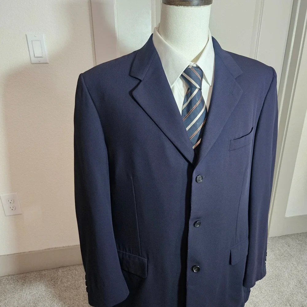 Canali Proposta 44L UK 54L 100% Wool Suit‎ Blazer Jacket Men Dark Navy - Flaw